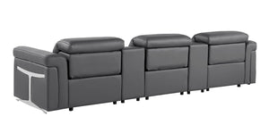 126 Inch Italian Leather Reclining Sofa with Usb Wireless Charging and Hidden Storage Console