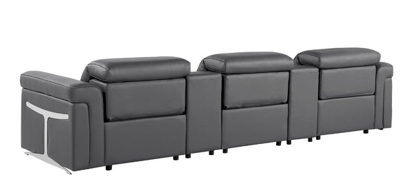 126 Inch Italian Leather Reclining Sofa with Usb Wireless Charging and Hidden Storage Console
