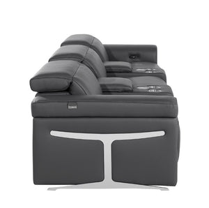126 Inch Italian Leather Reclining Sofa with Usb Wireless Charging and Hidden Storage Console