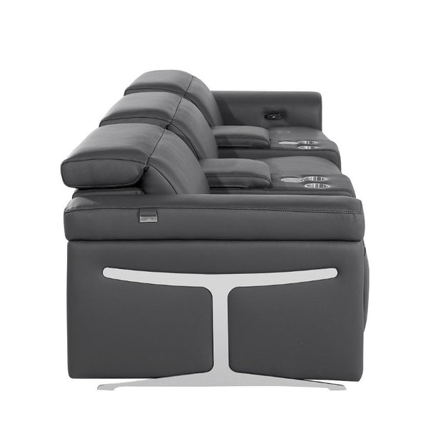 126 Inch Italian Leather Reclining Sofa with Usb Wireless Charging and Hidden Storage Console