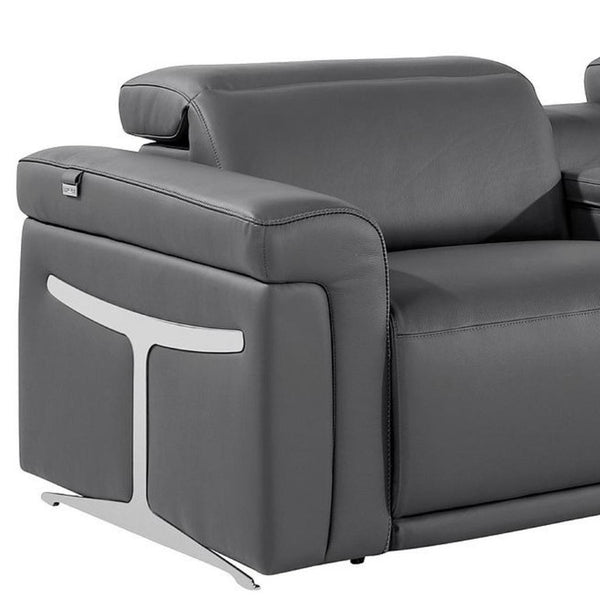 126 Inch Italian Leather Reclining Sofa with Usb Wireless Charging and Hidden Storage Console