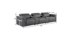 126 Inch Italian Leather Reclining Sofa with Usb Wireless Charging and Hidden Storage Console