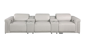 126 Inch Italian Leather Reclining Sofa with Usb Wireless Charging and Hidden Storage Console