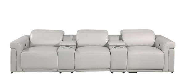 126 Inch Italian Leather Reclining Sofa with Usb Wireless Charging and Hidden Storage Console