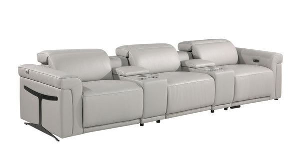 126 Inch Italian Leather Reclining Sofa with Usb Wireless Charging and Hidden Storage Console