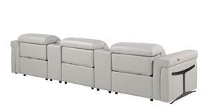 126 Inch Italian Leather Reclining Sofa with Usb Wireless Charging and Hidden Storage Console