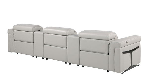 126 Inch Italian Leather Reclining Sofa with Usb Wireless Charging and Hidden Storage Console