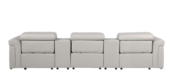 126 Inch Italian Leather Reclining Sofa with Usb Wireless Charging and Hidden Storage Console