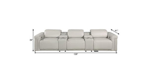 126 Inch Italian Leather Reclining Sofa with Usb Wireless Charging and Hidden Storage Console