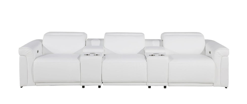 126 Inch Italian Leather Power Reclining Sofa with Usb Ports and Hidden Storage