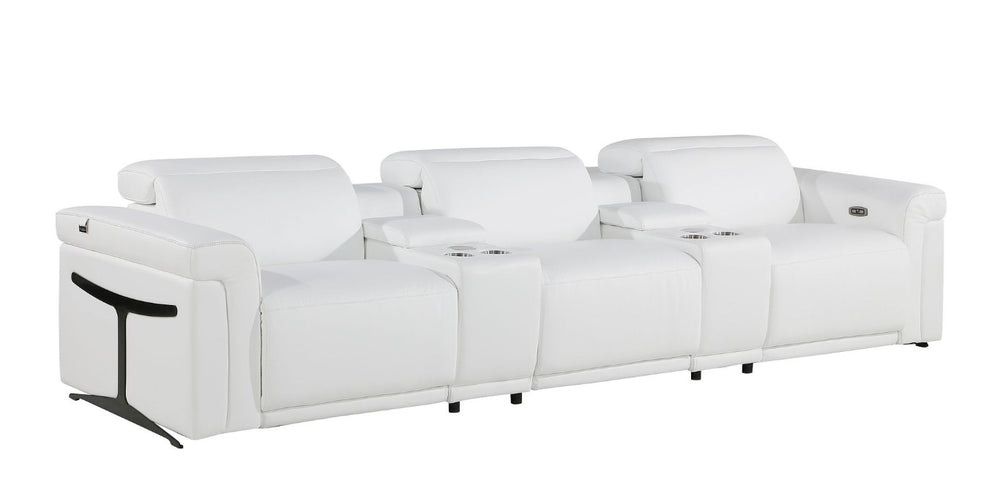 126 Inch Italian Leather Power Reclining Sofa with Usb Ports and Hidden Storage