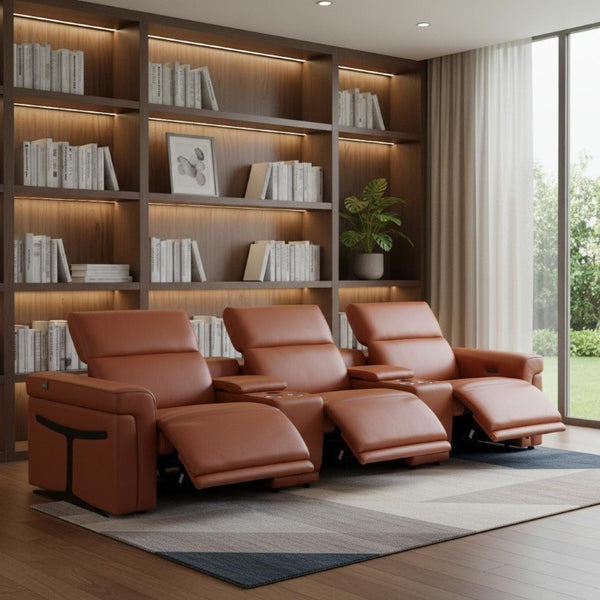 126in Italian Leather Power Reclining Sofa with Usb Ports and Hidden Storage