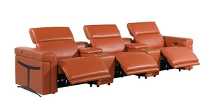HomeRoots 126in Italian Leather Power Reclining Sofa with Usb Ports and Hidden Storage 720370