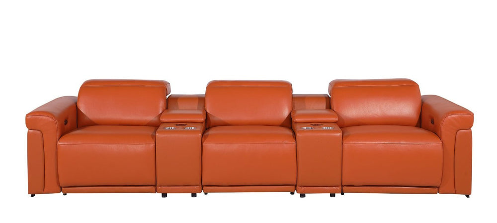 HomeRoots 126in Italian Leather Power Reclining Sofa with Usb Ports and Hidden Storage 720370