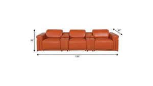 126in Italian Leather Power Reclining Sofa with Usb Ports and Hidden Storage