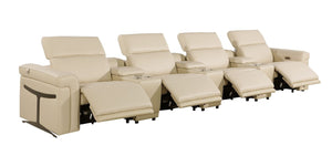 166 Inch Italian Leather Power Reclining Sofa with Usb Charging and Built-in Hidden Storage
