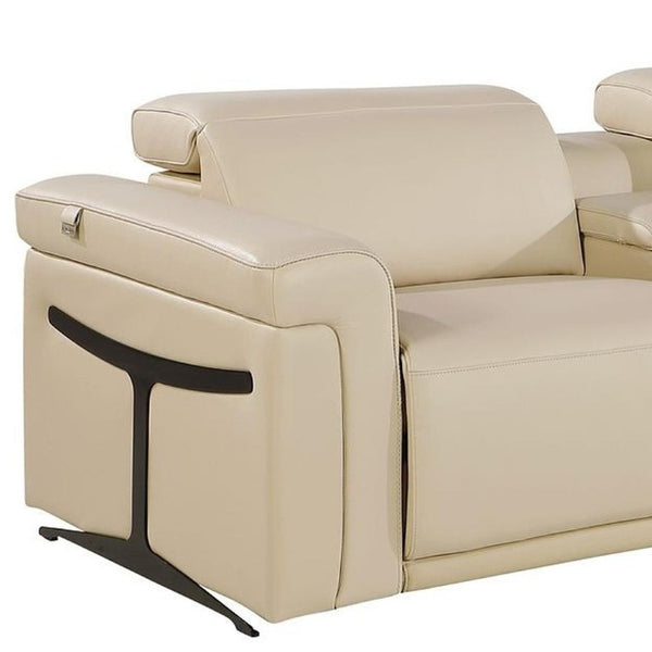 166 Inch Italian Leather Power Reclining Sofa with Usb Charging and Built-in Hidden Storage