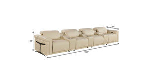 166 Inch Italian Leather Power Reclining Sofa with Usb Charging and Built-in Hidden Storage