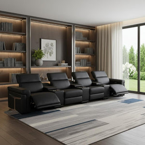 166 Inch Italian Leather Reclining Sofa with Usb Wireless Charging and Hidden Storage Console
