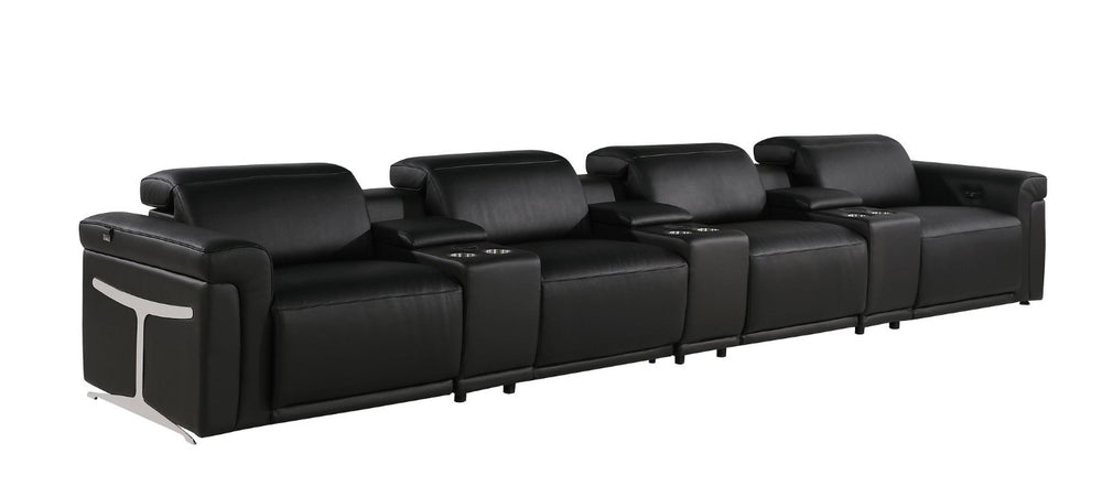 166 Inch Italian Leather Reclining Sofa with Usb Wireless Charging and Hidden Storage Console