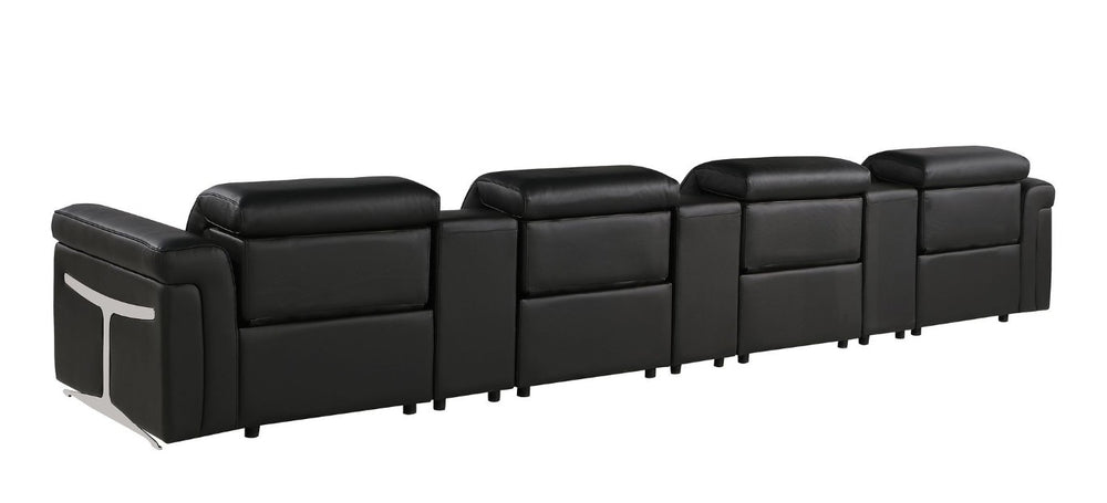 166 Inch Italian Leather Reclining Sofa with Usb Wireless Charging and Hidden Storage Console