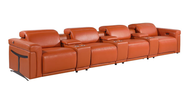 HomeRoots 166 Inch Italian Leather Power Reclining Sofa with Usb Ports and Built-in Storage 720374