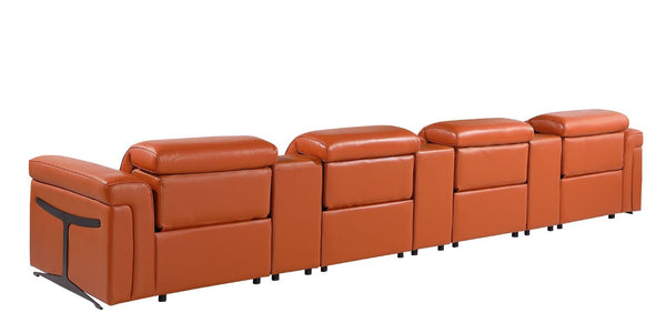 166 Inch Italian Leather Power Reclining Sofa with Usb Ports and Built-in Storage