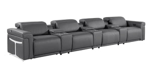 166 Inch Italian Leather Power Reclining Sofa with Usb Charging and Built-in Hidden Storage