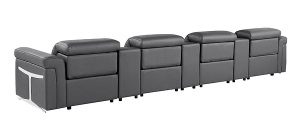 166 Inch Italian Leather Power Reclining Sofa with Usb Charging and Built-in Hidden Storage