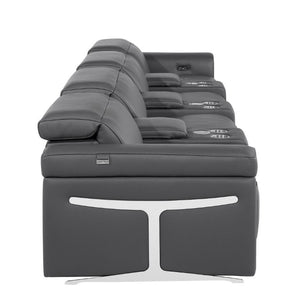 166 Inch Italian Leather Power Reclining Sofa with Usb Charging and Built-in Hidden Storage