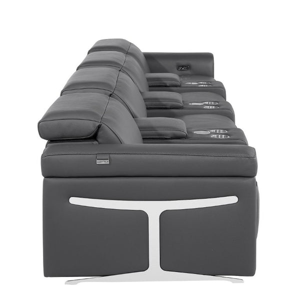 166 Inch Italian Leather Power Reclining Sofa with Usb Charging and Built-in Hidden Storage