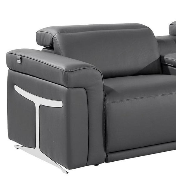 166 Inch Italian Leather Power Reclining Sofa with Usb Charging and Built-in Hidden Storage