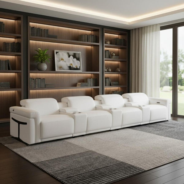 166 Inch Italian Leather Power Reclining Sofa with Usb Charging and Built-in Hidden Storage