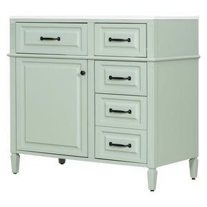 English Elm 36-Inch Modern Bathroom Vanity With Ceramic Sink, Adjustable Shelves, Flip Drawers & Metal Handles N725P350849F