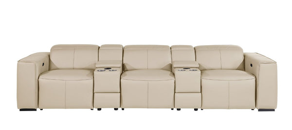 130 Inch Italian Leather Power Reclining Sofa with Usb Charging and Built-in Hidden Storage