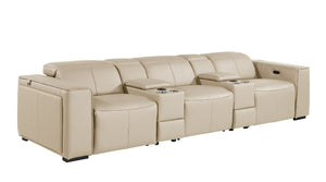 130 Inch Italian Leather Power Reclining Sofa with Usb Charging and Built-in Hidden Storage