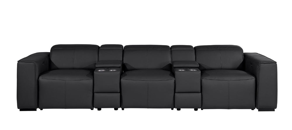 130 Inch Italian Leather Power Reclining Sofa with Usb Charging and Built-in Hidden Storage
