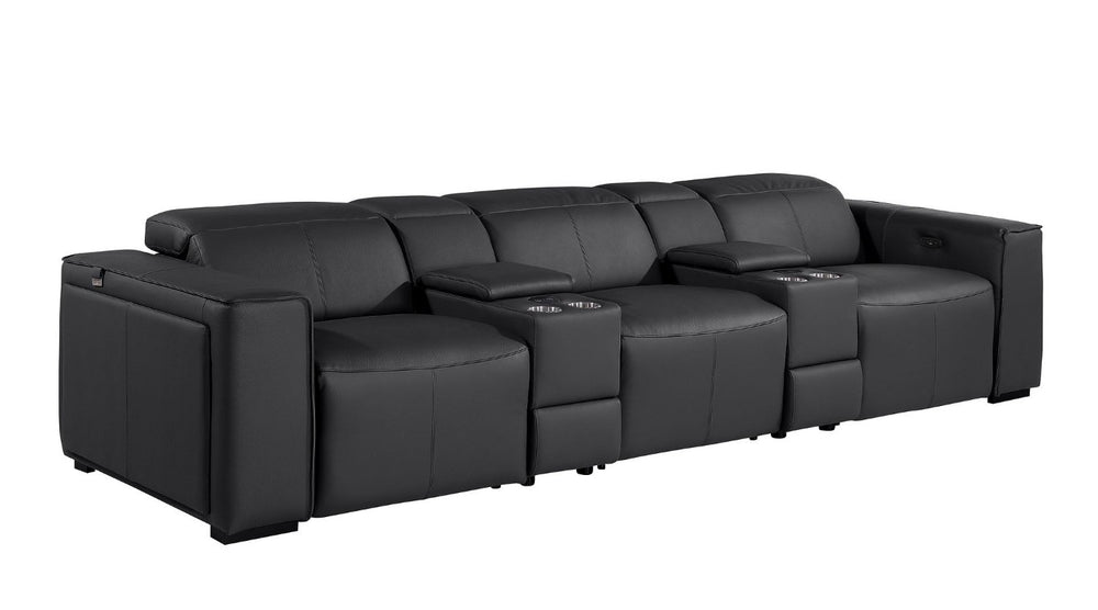 130 Inch Italian Leather Power Reclining Sofa with Usb Charging and Built-in Hidden Storage