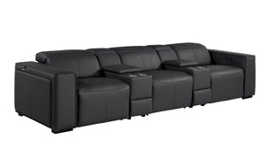 130 Inch Italian Leather Power Reclining Sofa with Usb Charging and Built-in Hidden Storage