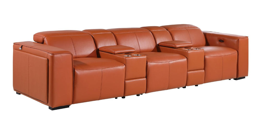 130 Inch Italian Leather Power Reclining Sofa with Usb Charging and Hidden Storage