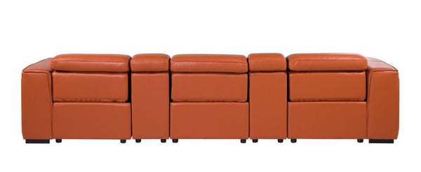 130 Inch Italian Leather Power Reclining Sofa with Usb Charging and Hidden Storage