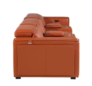 130 Inch Italian Leather Power Reclining Sofa with Usb Charging and Hidden Storage