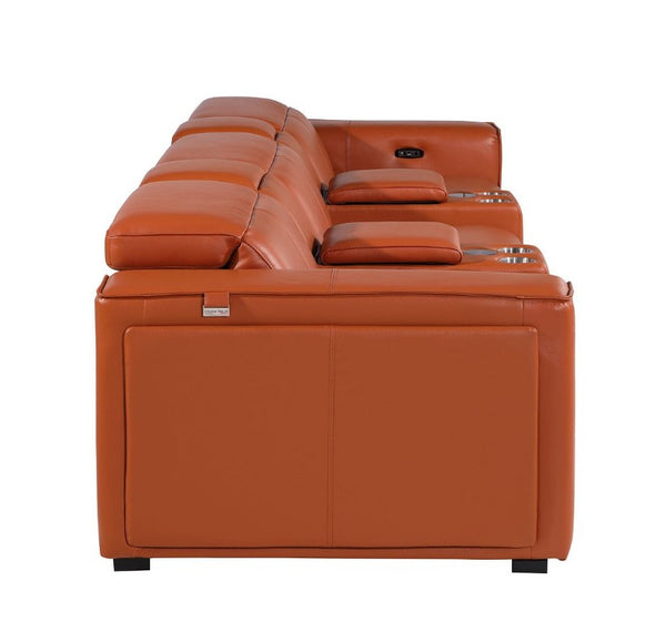 130 Inch Italian Leather Power Reclining Sofa with Usb Charging and Hidden Storage