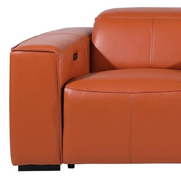 130 Inch Italian Leather Power Reclining Sofa with Usb Charging and Hidden Storage