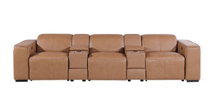 HomeRoots 130 Inch Italian Leather Power Reclining Sofa with Usb Wireless Charging Storage 720396
