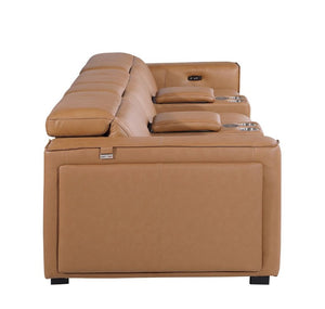 130 Inch Italian Leather Power Reclining Sofa with Usb Wireless Charging Storage