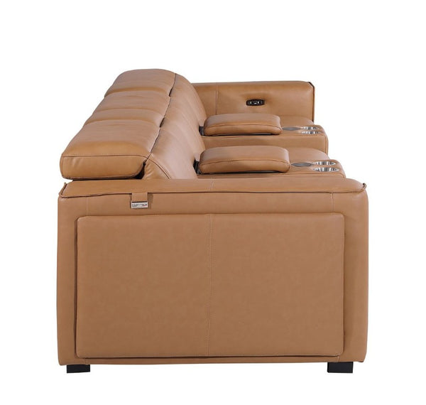 130 Inch Italian Leather Power Reclining Sofa with Usb Wireless Charging Storage