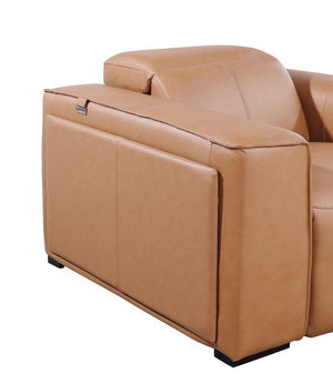 130 Inch Italian Leather Power Reclining Sofa with Usb Wireless Charging Storage