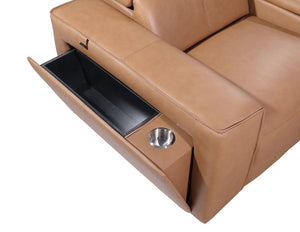 130 Inch Italian Leather Power Reclining Sofa with Usb Wireless Charging Storage
