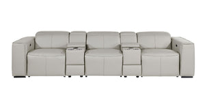 130 Inch Italian Leather Power Reclining Sofa with Usb Charging and Built-in Hidden Storage